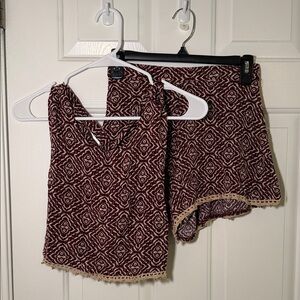 Burgundy and Cream Patterned Two-Piece Set